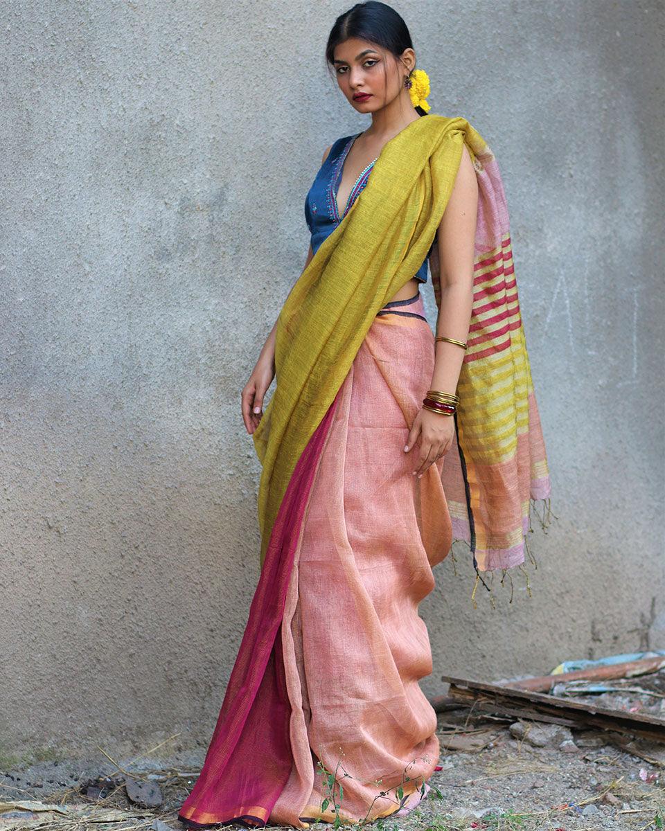 Aashnaa Handwoven Linen Zari Saree - Gazala - Image 4