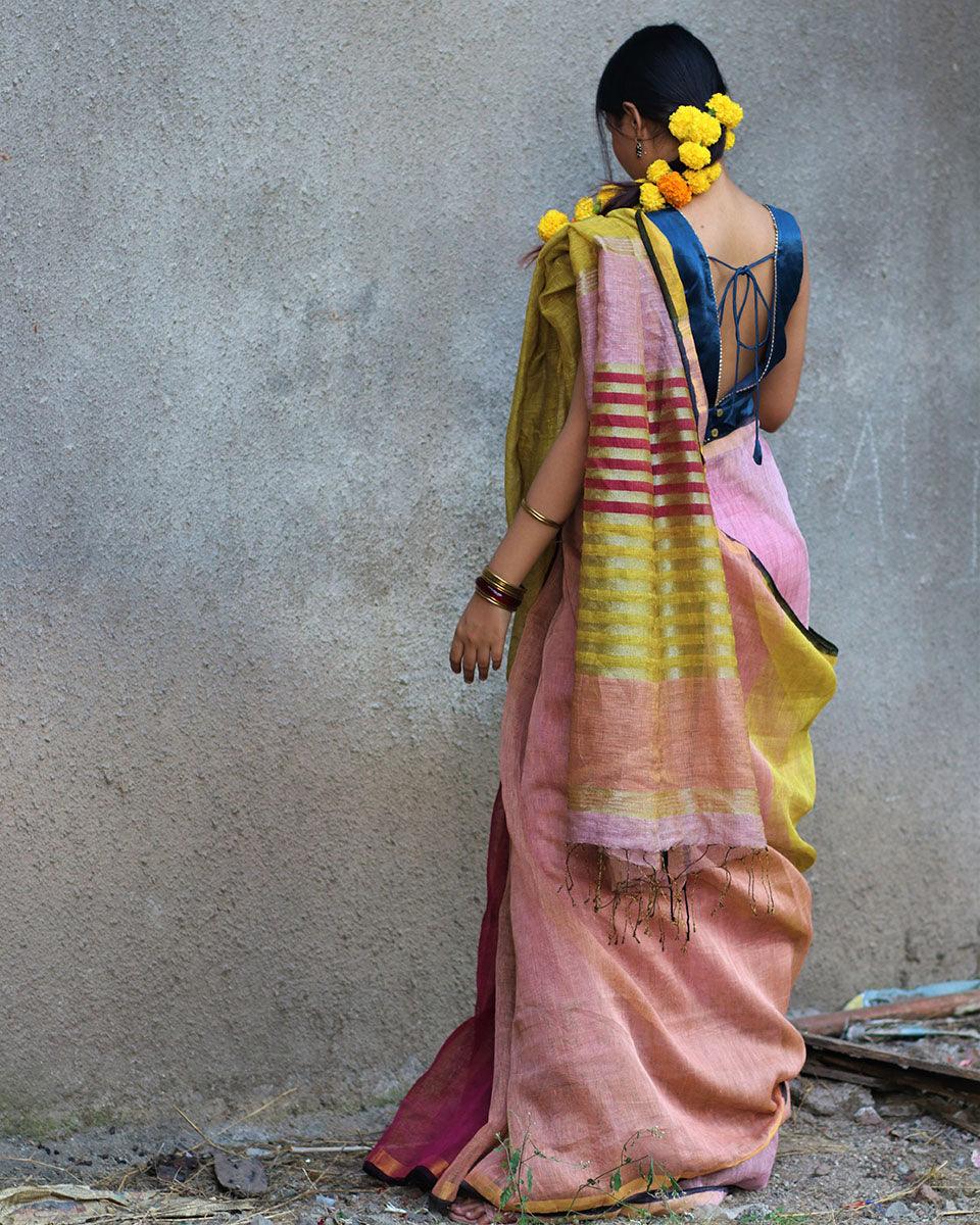 Aashnaa Handwoven Linen Zari Saree - Gazala - Image 5