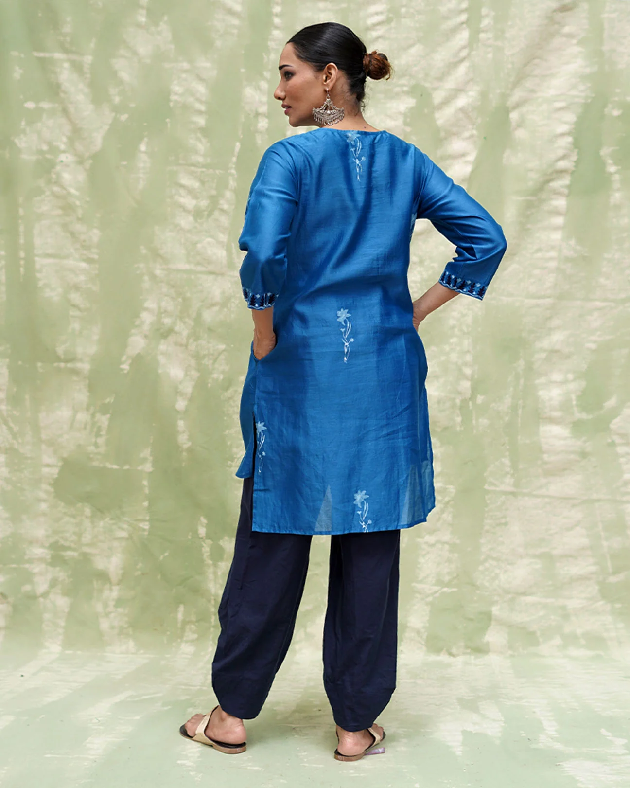 Aasmani Khwab Blue Handblock Printed Chanderi Silk Kurti - CHD - Image 5
