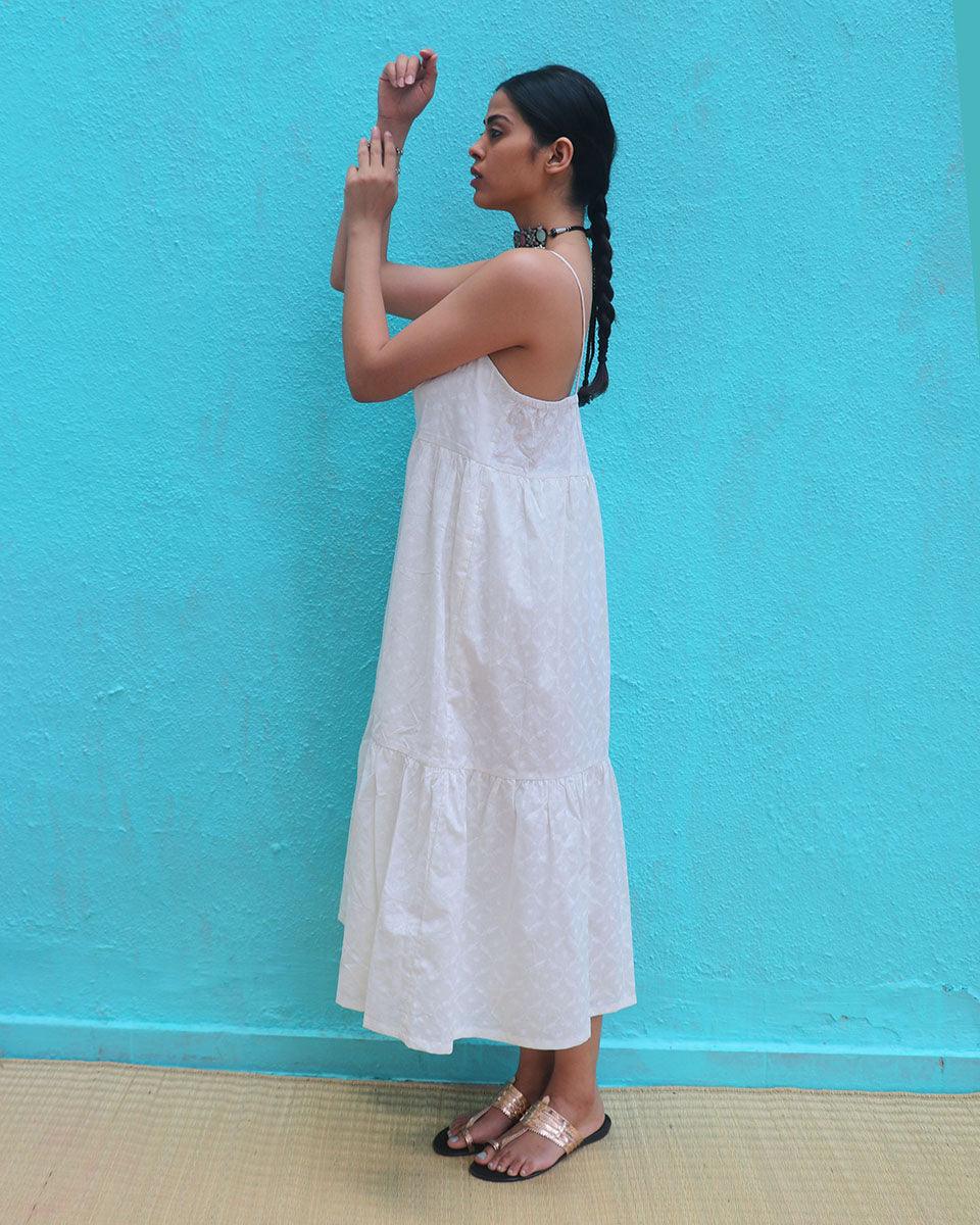 Abha Cotton Dress - Safed - Image 4