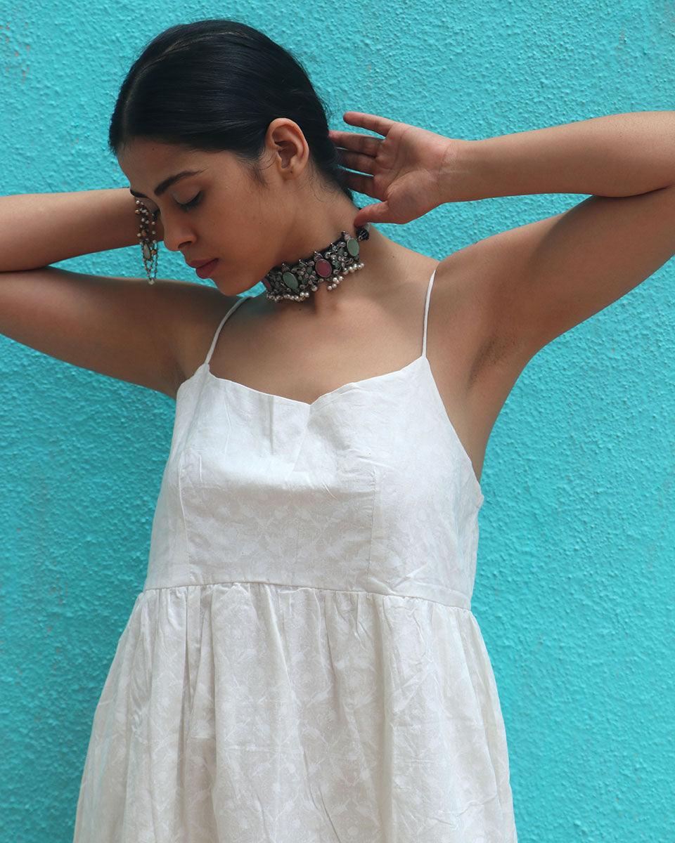 Abha Cotton Dress - Safed - Image 5