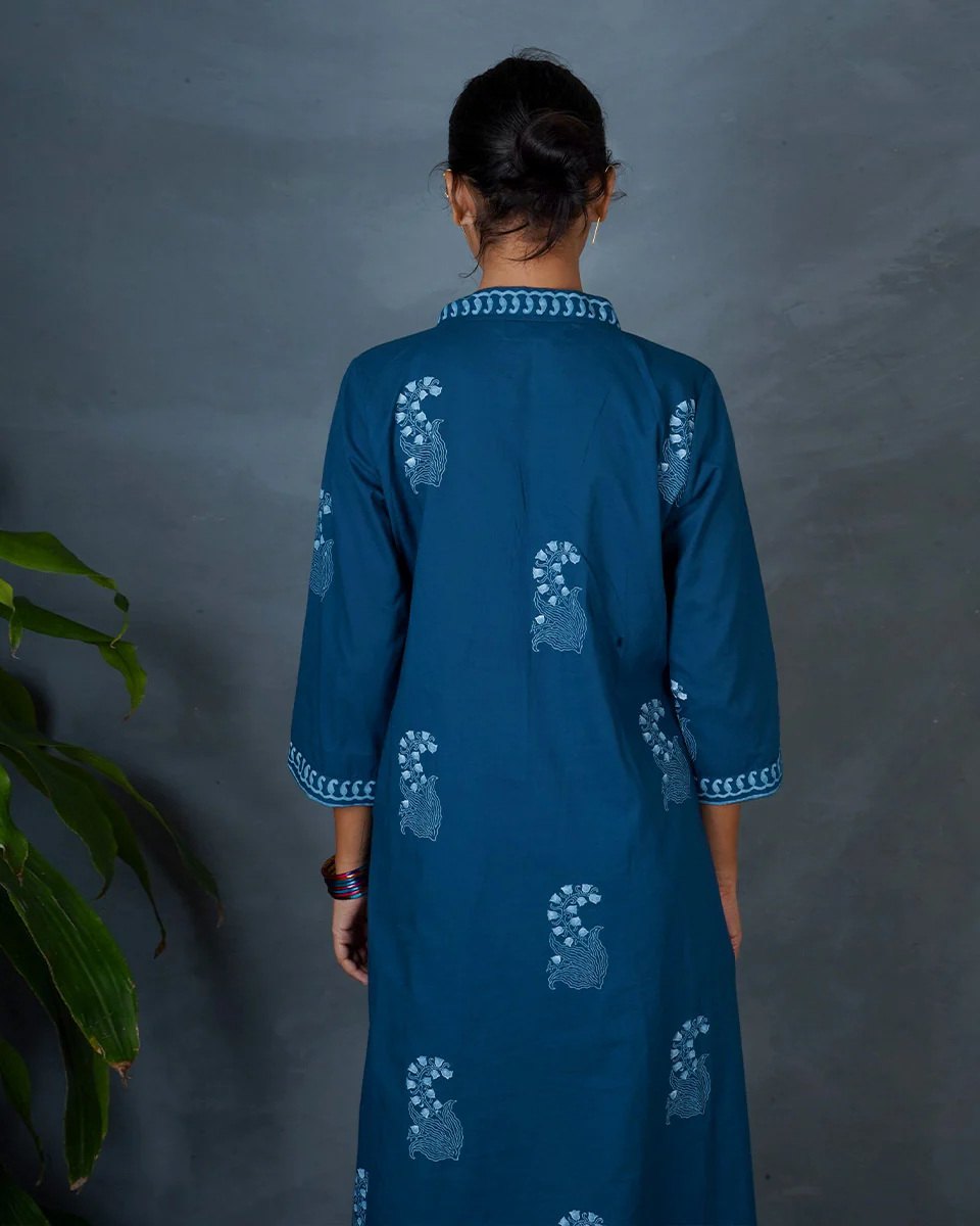 Abhrini Teal Green Hand Block Printed Cotton Kurta-MYA - Image 5