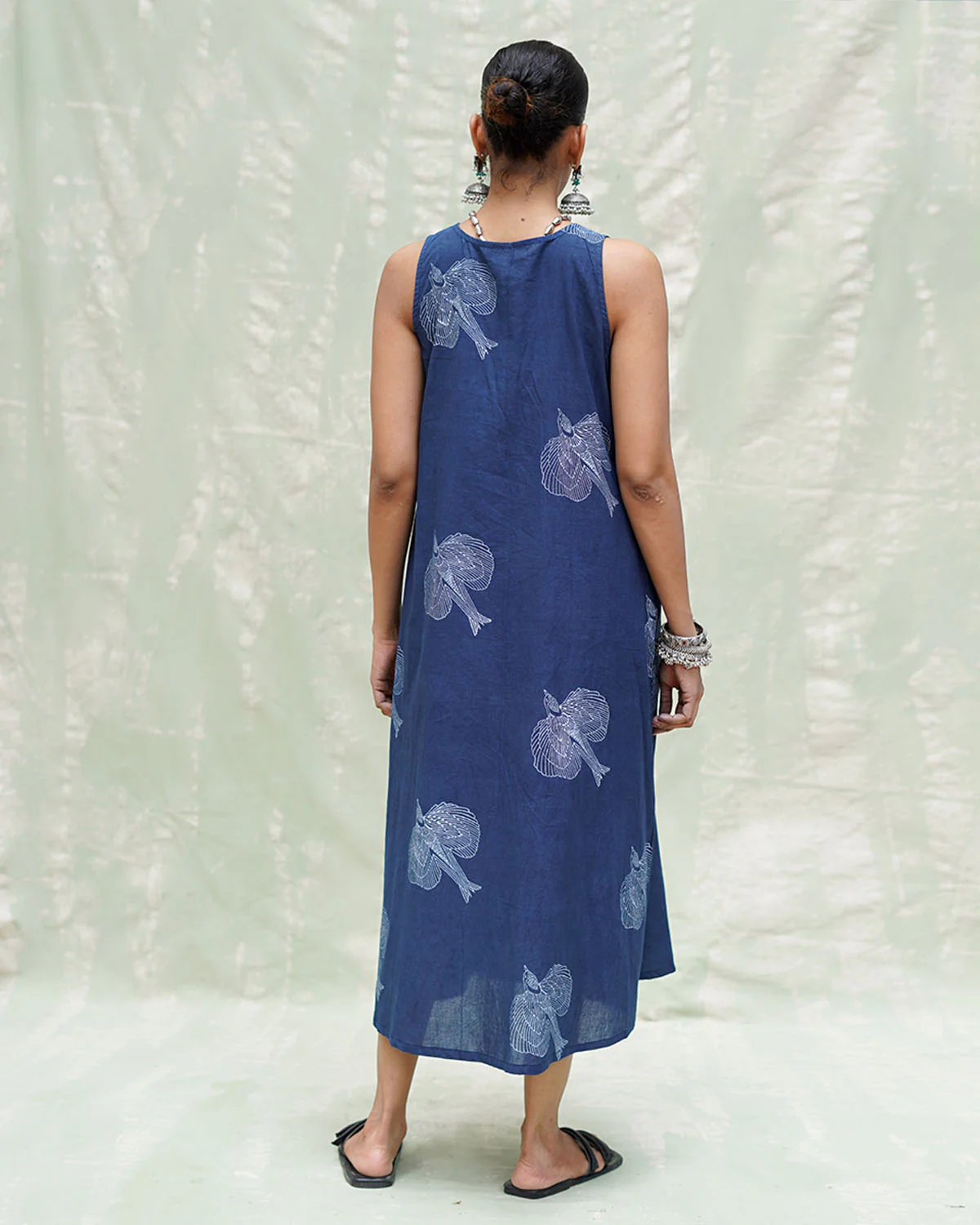Adana Malhar Blue Handblock Print Cotton Dress - INDI - Image 3