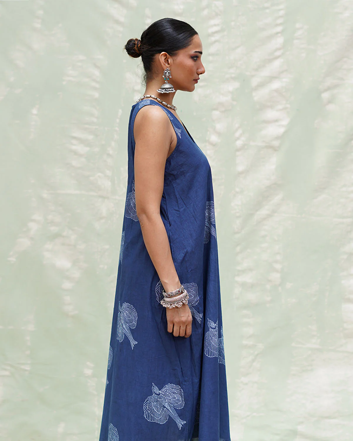 Adana Malhar Blue Handblock Print Cotton Dress - INDI - Image 6