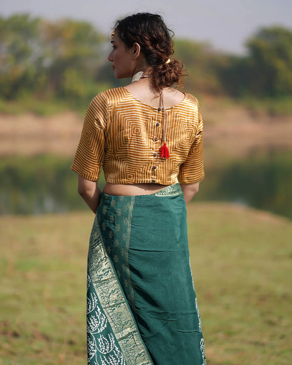 Adhira Blockprinted Mashru Silk Blouse - RB - Image 4
