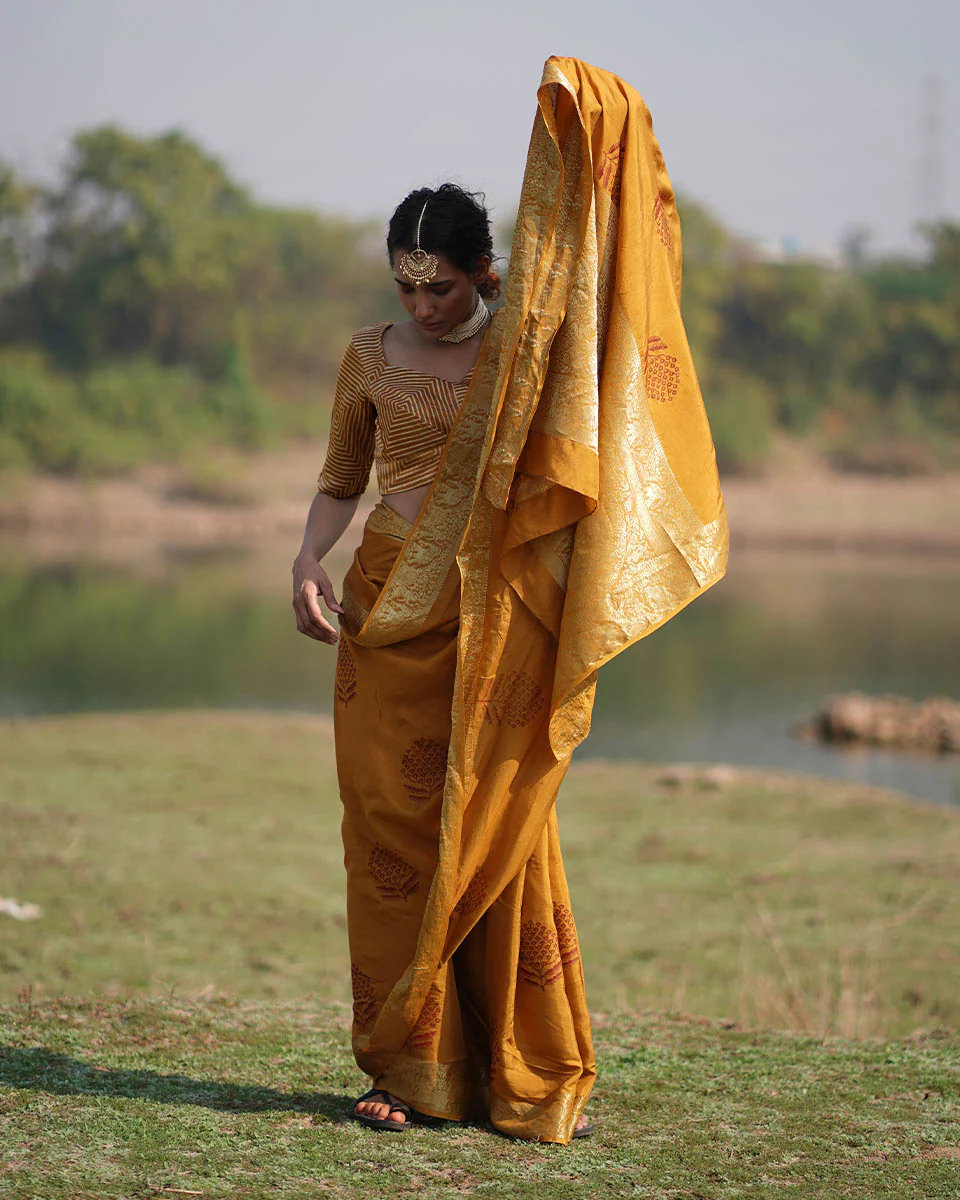Adhira Blockprinted Mashru Silk Blouse - RB - Image 5