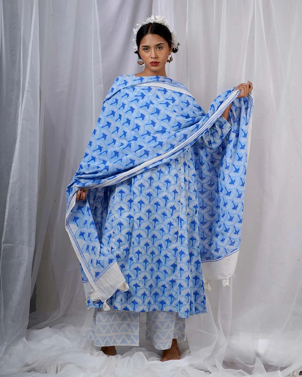 Amaaya Blue Hand Block Printed Dupatta-BAD