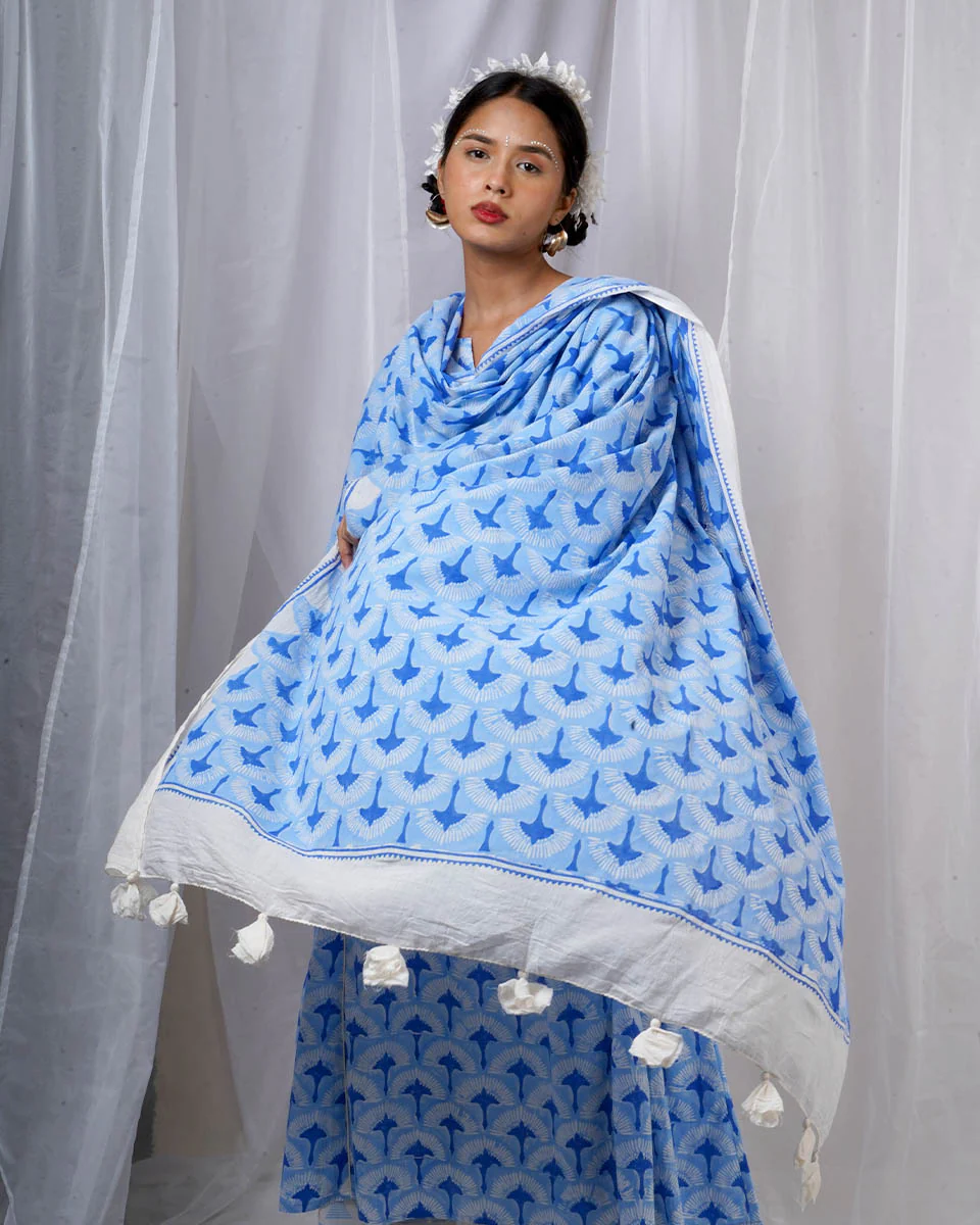 Amaaya Blue Hand Block Printed Dupatta-BAD - Image 6