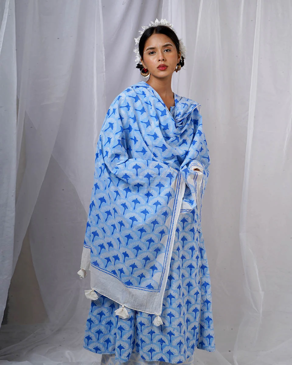 Amaaya Blue Hand Block Printed Dupatta-BAD - Image 7