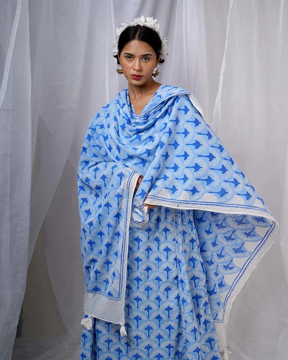 Amaaya Blue Hand Block Printed Dupatta-BAD - Image 8
