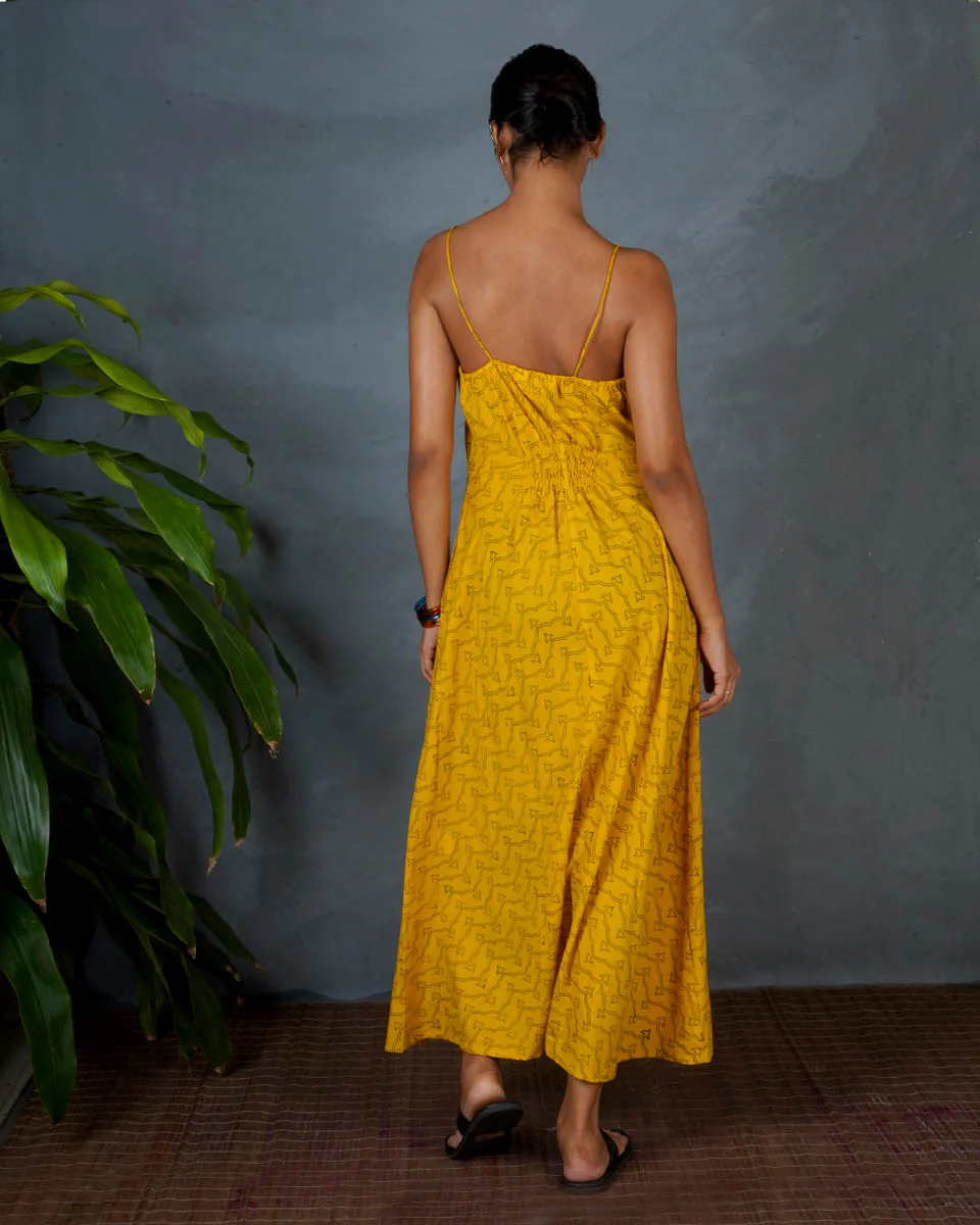 Amaira Yellow Hand Block Printed Cotton Dress-MYA - Image 5