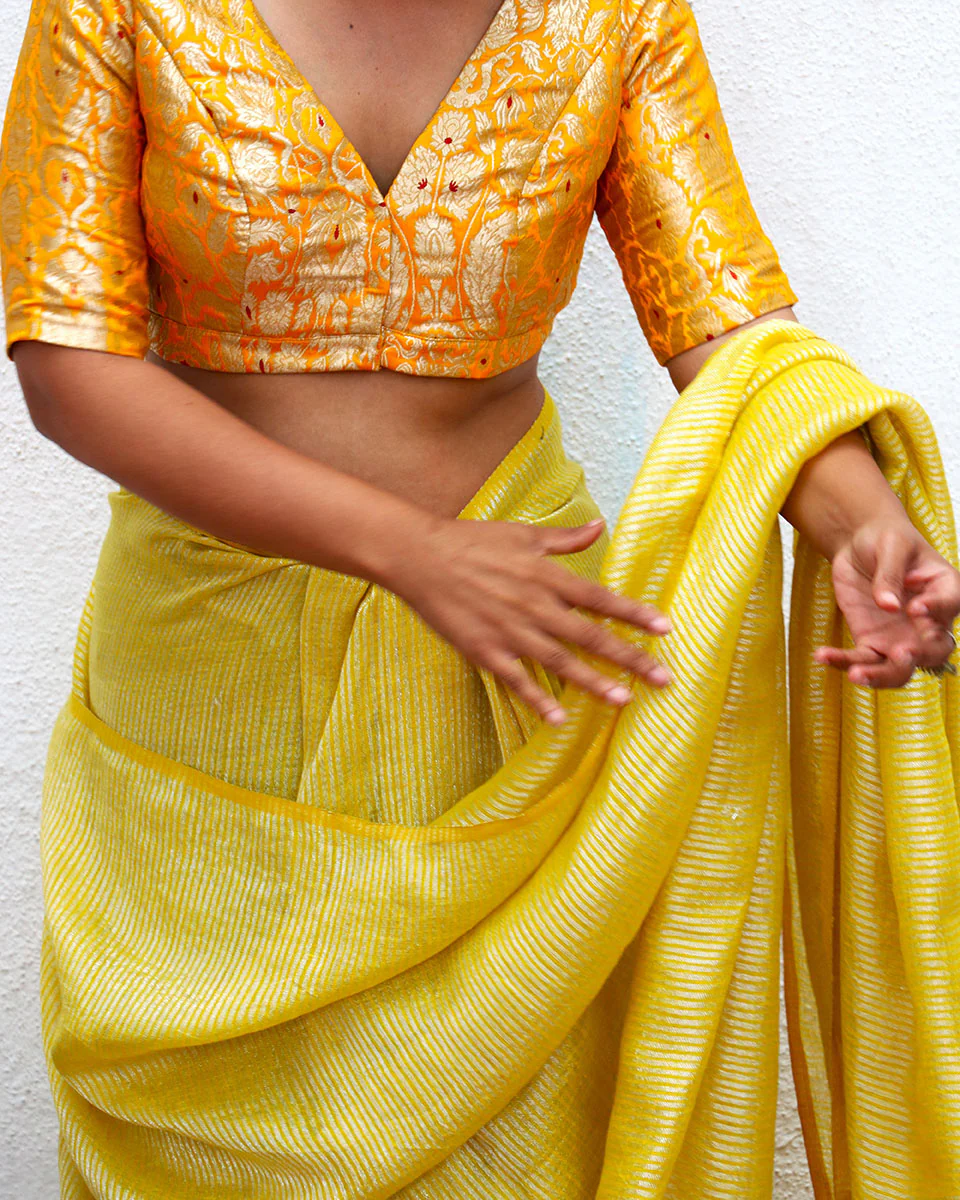 Amber Handwoven Linen Zari Saree - TOG - Image 10