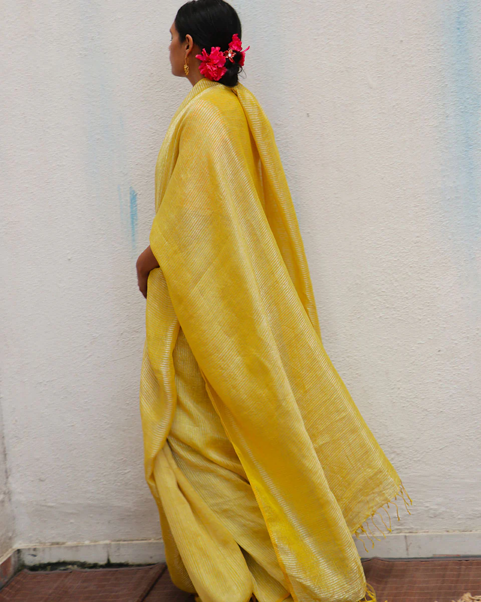 Amber Handwoven Linen Zari Saree - TOG - Image 6