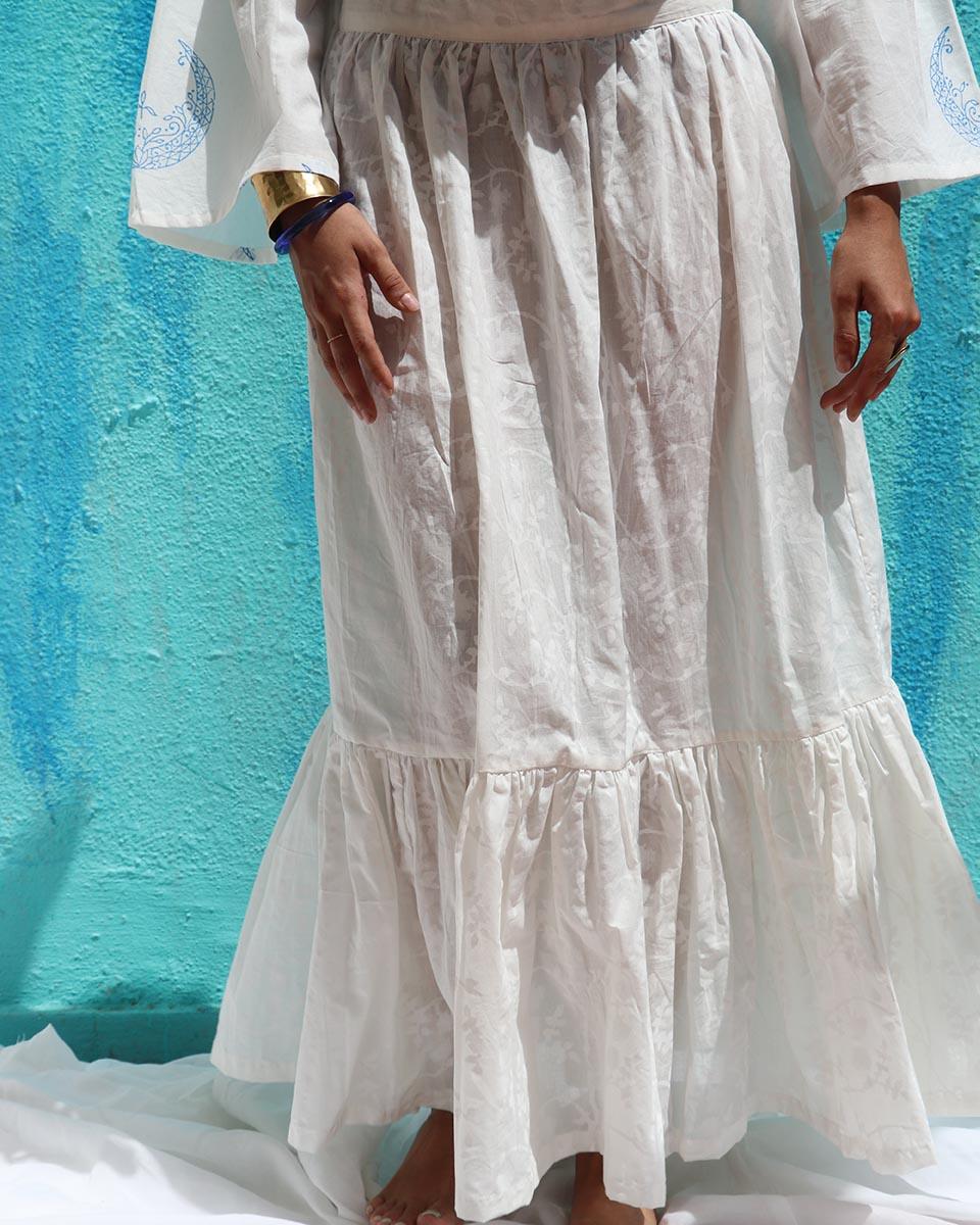 Anabeth Handprinted Cotton Skirt - Safed - Image 2