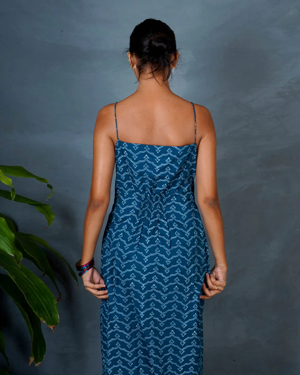 Anaya Teal Green Hand Block Printed Cotton Dress-MYA - Image 5