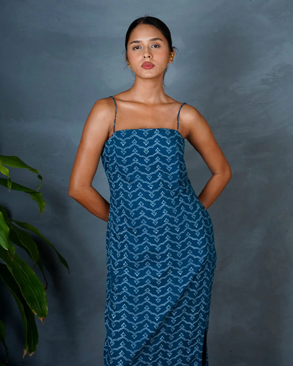 Anaya Teal Green Hand Block Printed Cotton Dress-MYA - Image 9