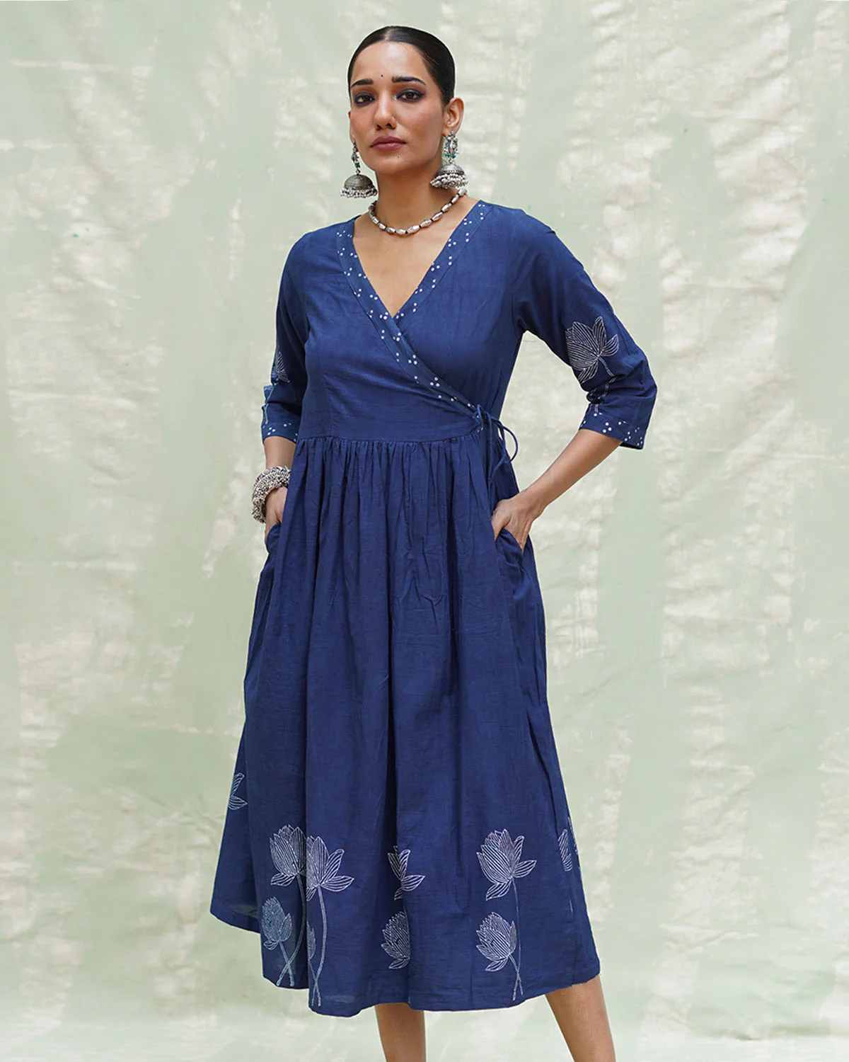 Aslekhi Blue Handblock Print Cotton Dress - INDI