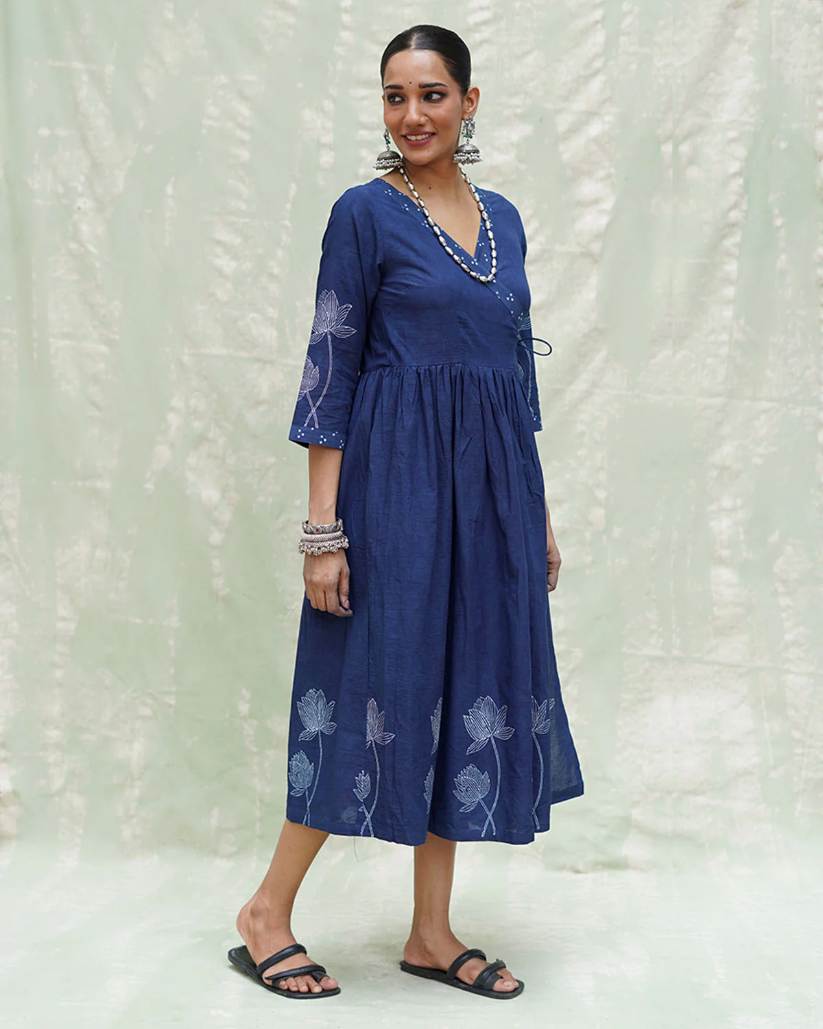 Aslekhi Blue Handblock Print Cotton Dress - INDI - Image 11