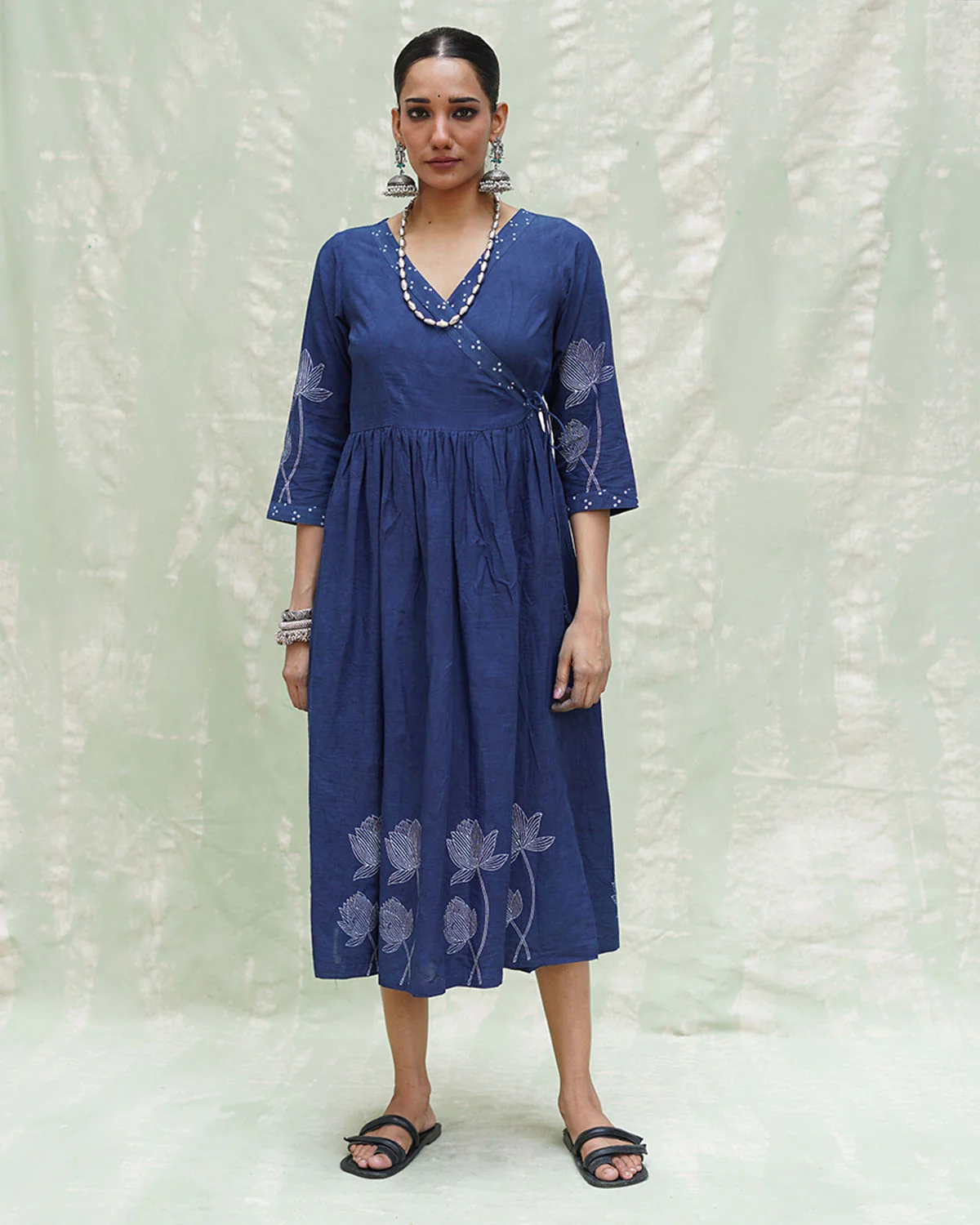 Aslekhi Blue Handblock Print Cotton Dress - INDI - Image 12
