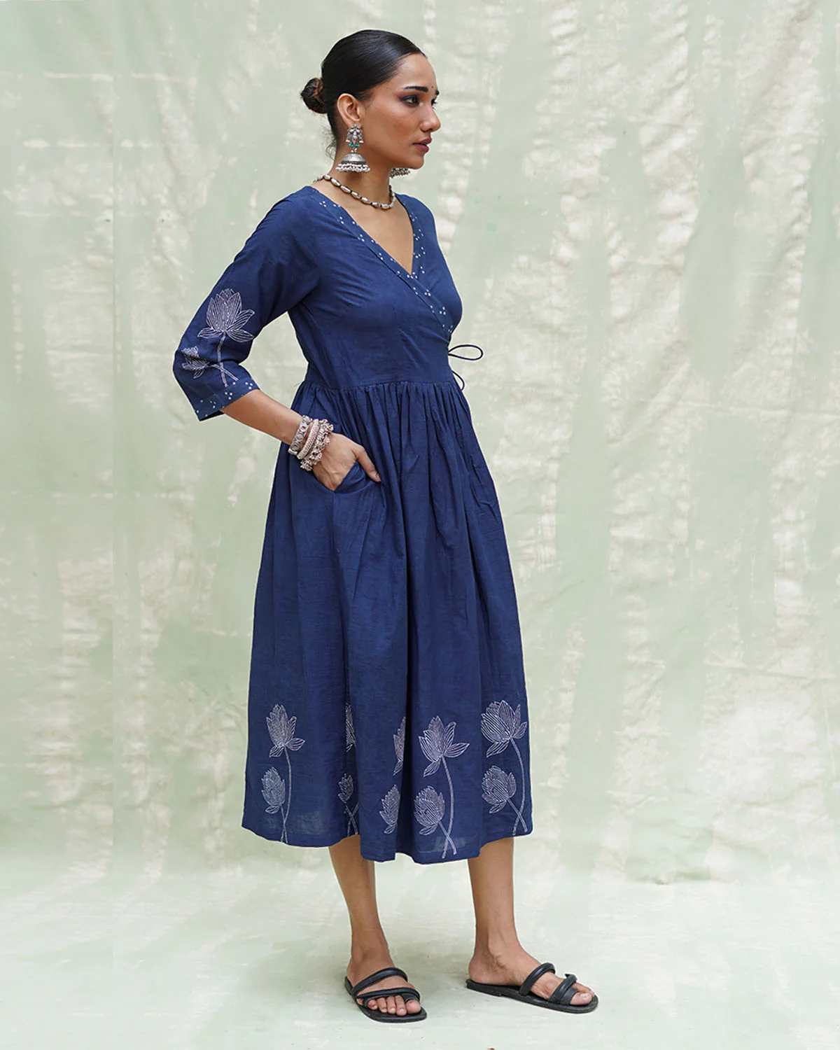 Aslekhi Blue Handblock Print Cotton Dress - INDI - Image 8