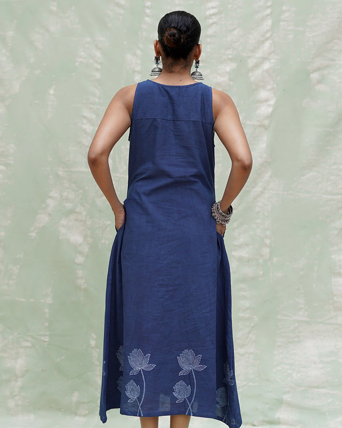 Asravi Blue Handblock Print Cotton Dress - INDI - Image 3