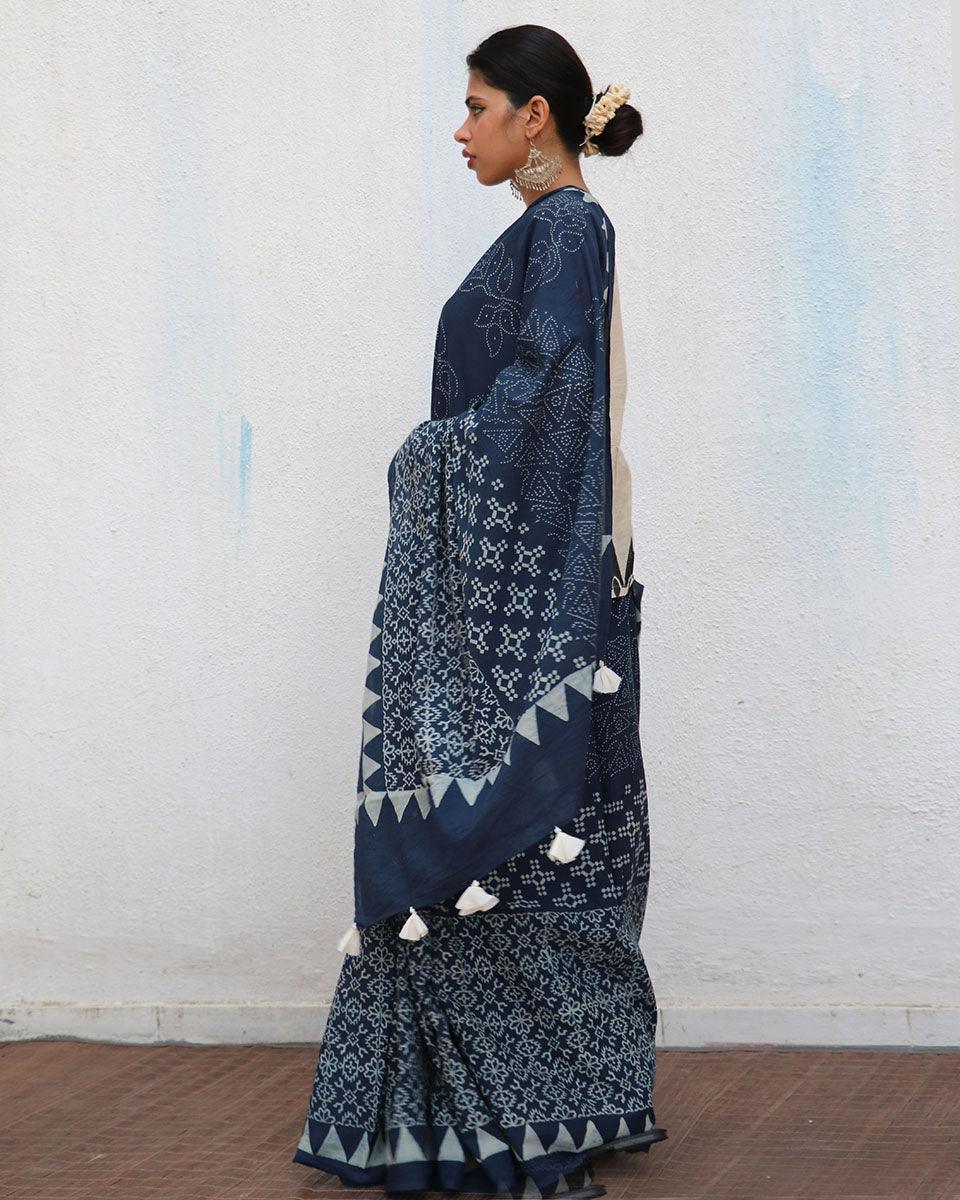 Augusta Blockprinted Cotton Saree - NOMAD - Image 5