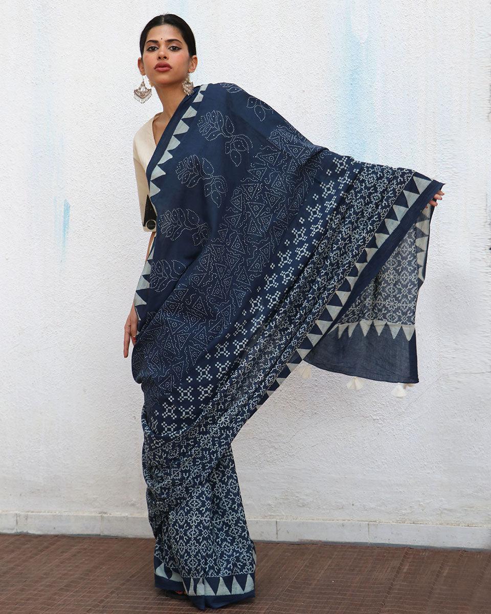 Augusta Blockprinted Cotton Saree - NOMAD - Image 6