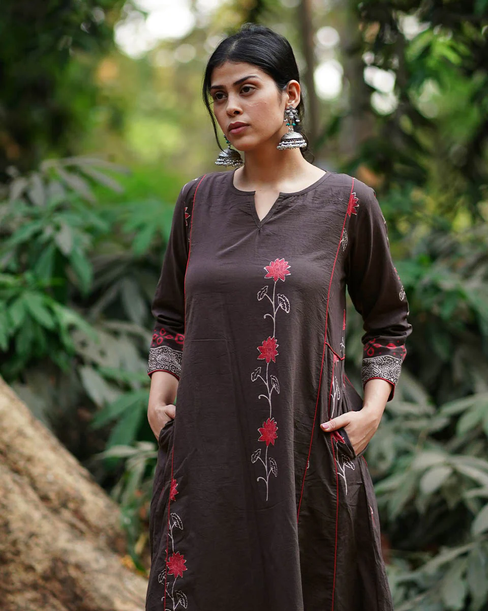 Badal Si Tu Brown Block Printed Cotton Kurti - WW - Image 5