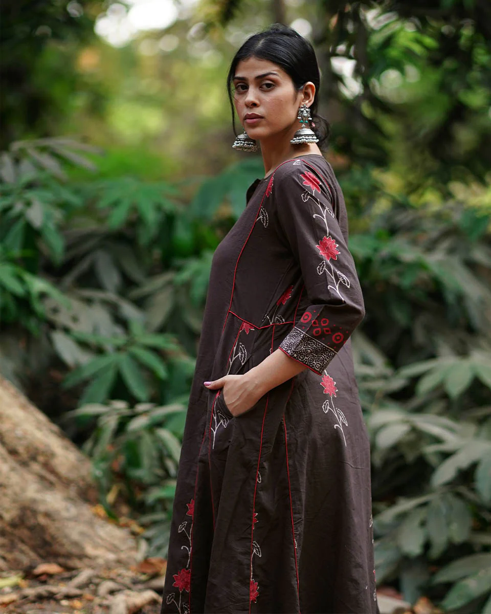 Badal Si Tu Brown Block Printed Cotton Kurti - WW - Image 7