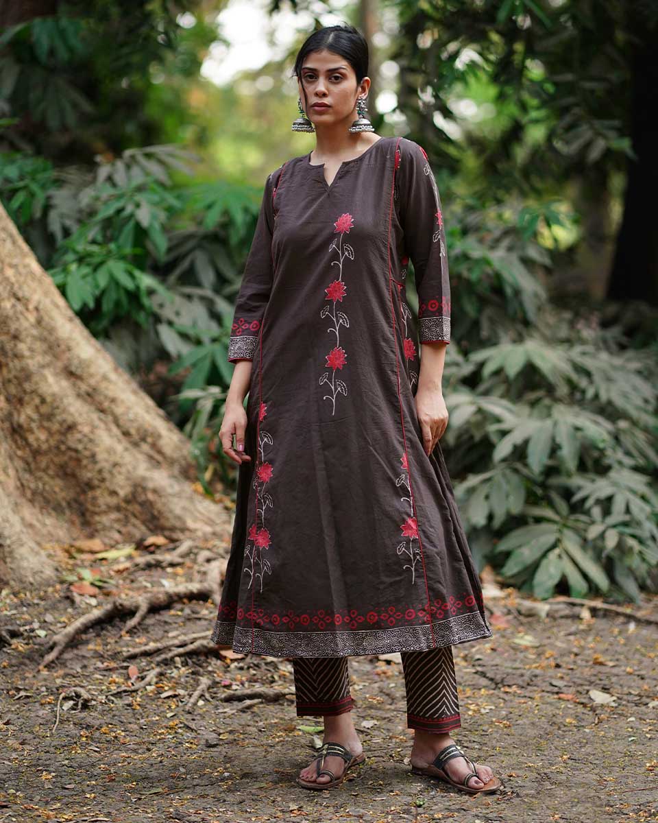 Badal Si Tu Brown Block Printed Cotton Kurti - WW - Image 8