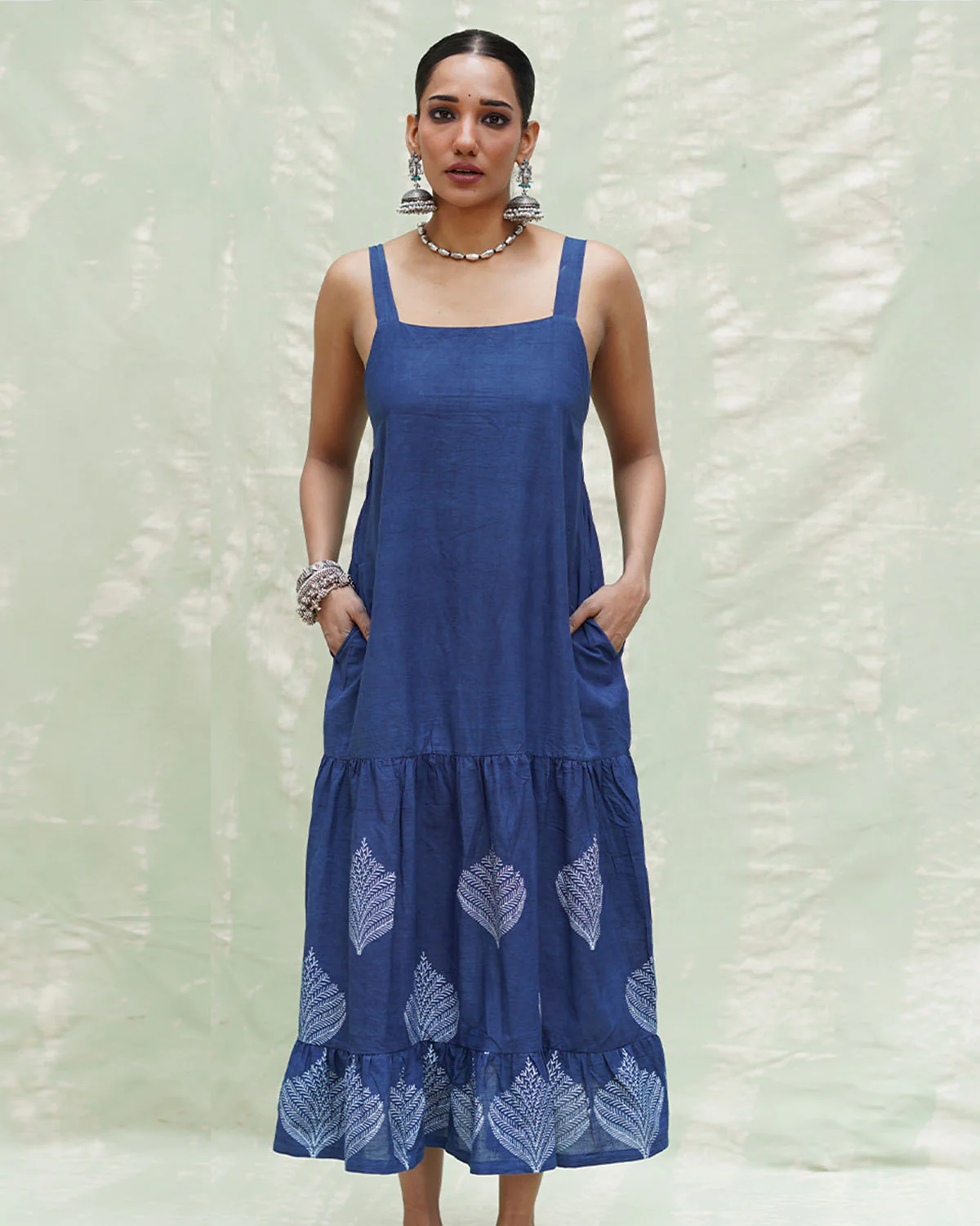 Bahar Blue Handblock Print Cotton Dress - INDI