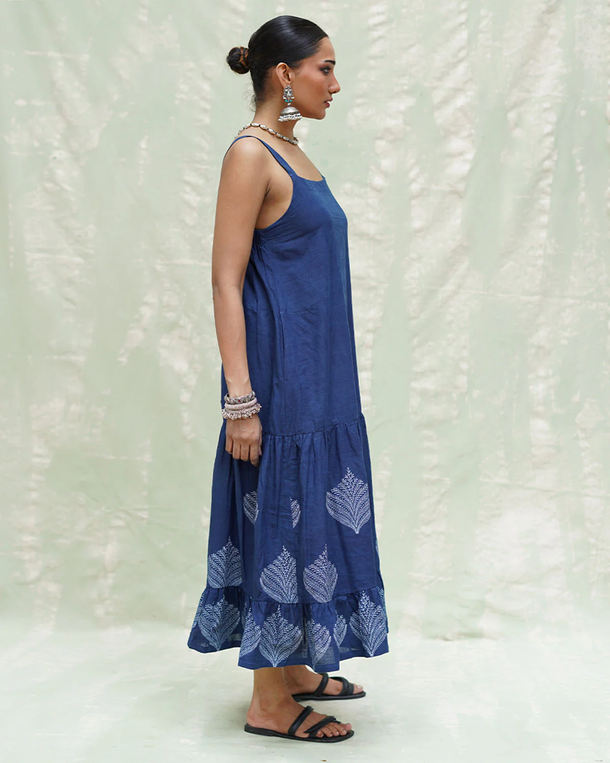 Bahar Blue Handblock Print Cotton Dress - INDI - Image 7