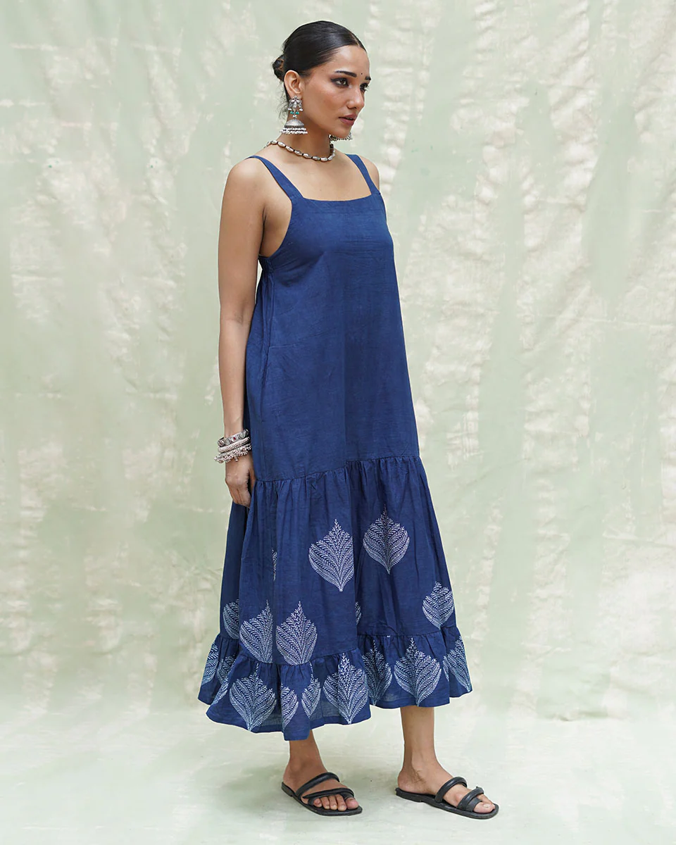 Bahar Blue Handblock Print Cotton Dress - INDI - Image 9