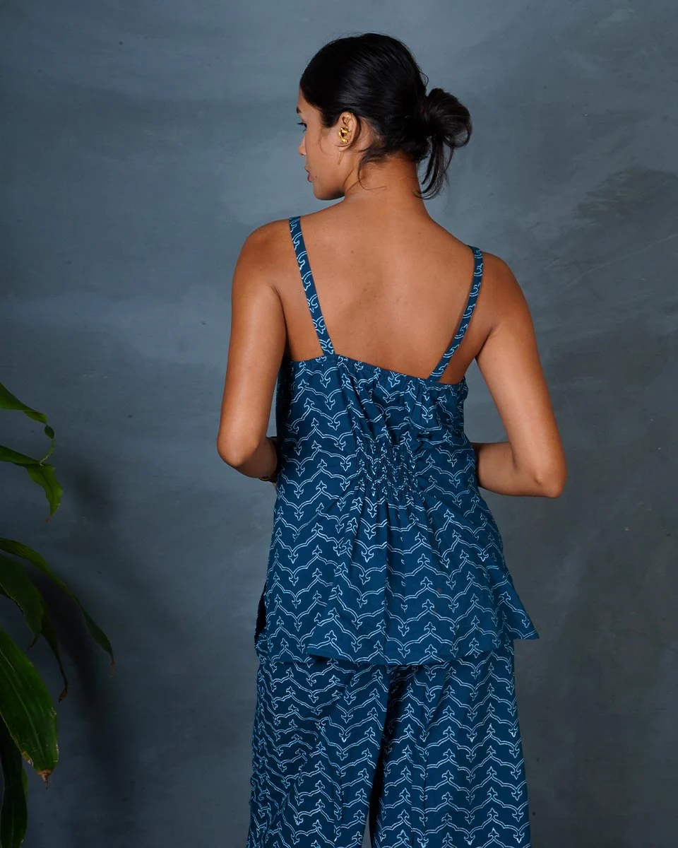 Bindu Teal Green Hand Block Printed Cotton Top-MYA - Image 5