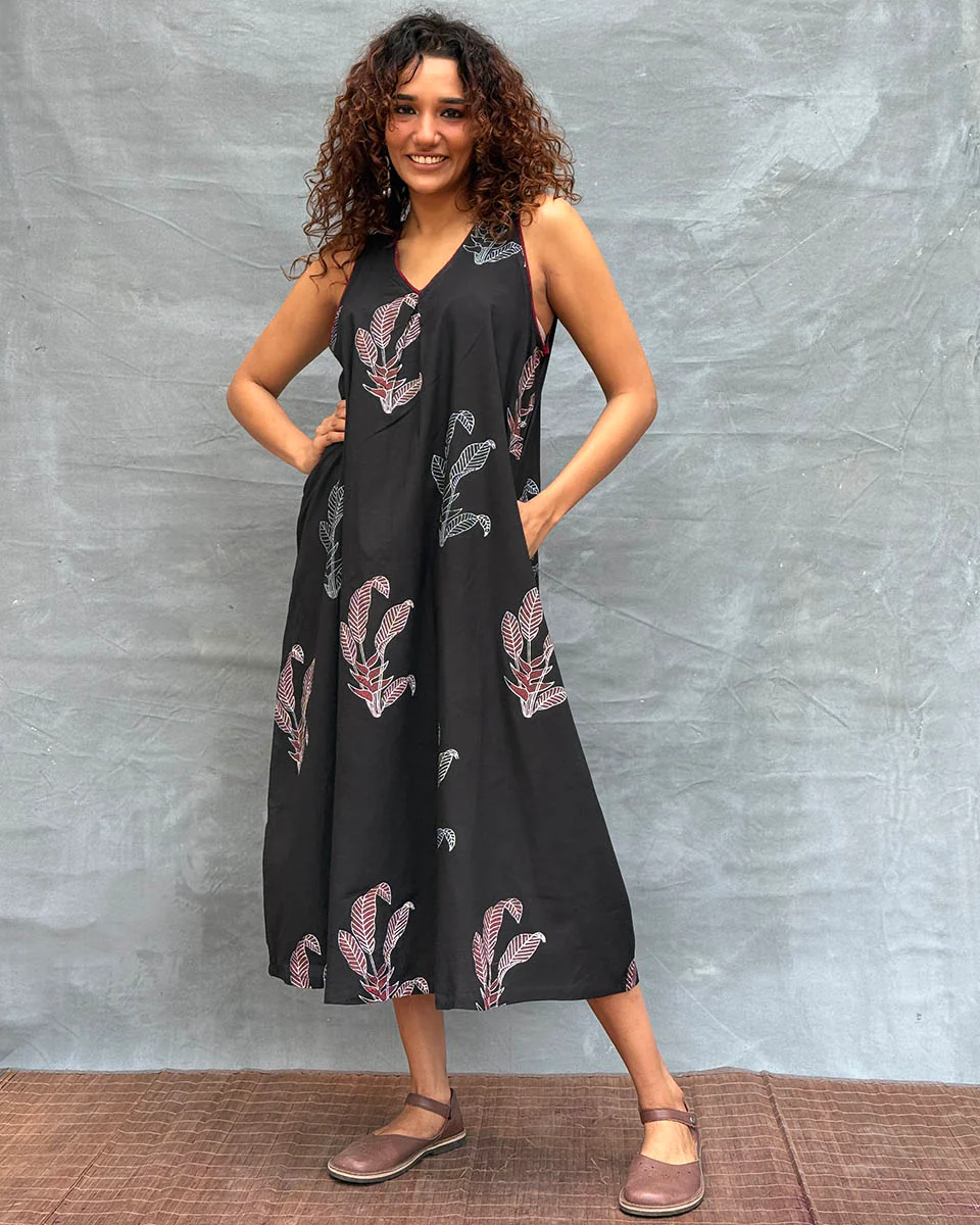 Birds and Bloom Blockprinted Cotton Dress - Image 10