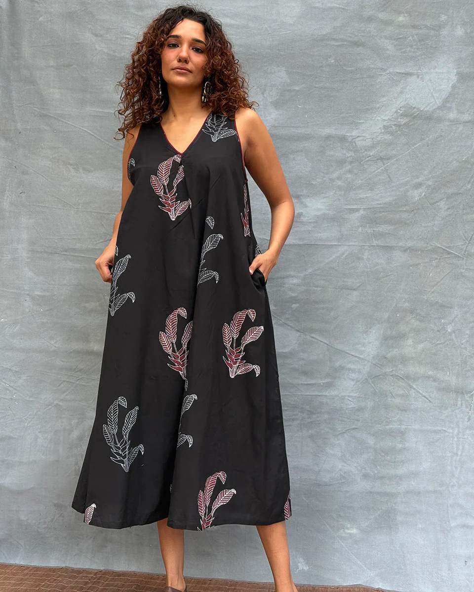 Birds and Bloom Blockprinted Cotton Dress - Image 6