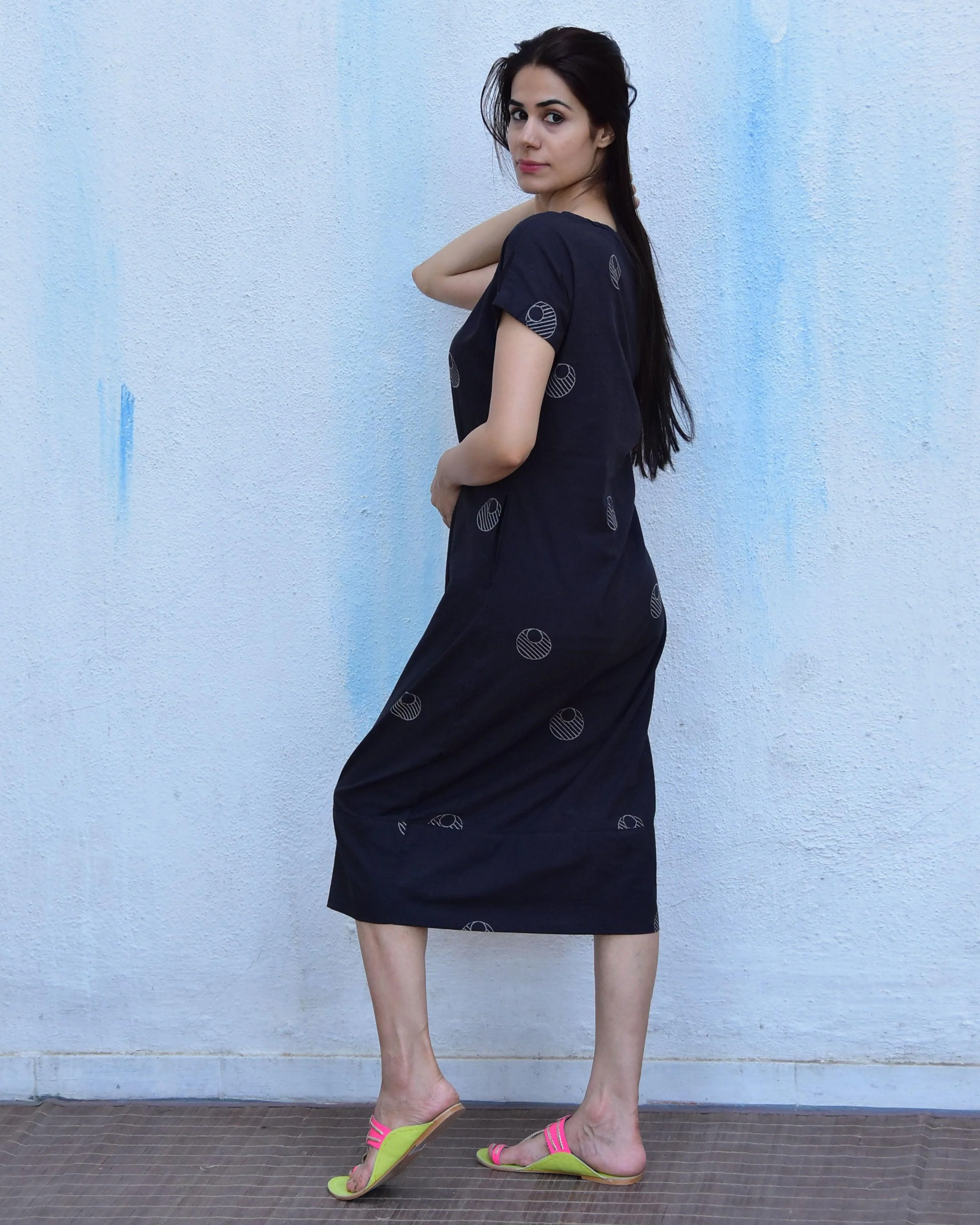 Black Moon Blockprinted Cotton Dress - Image 10