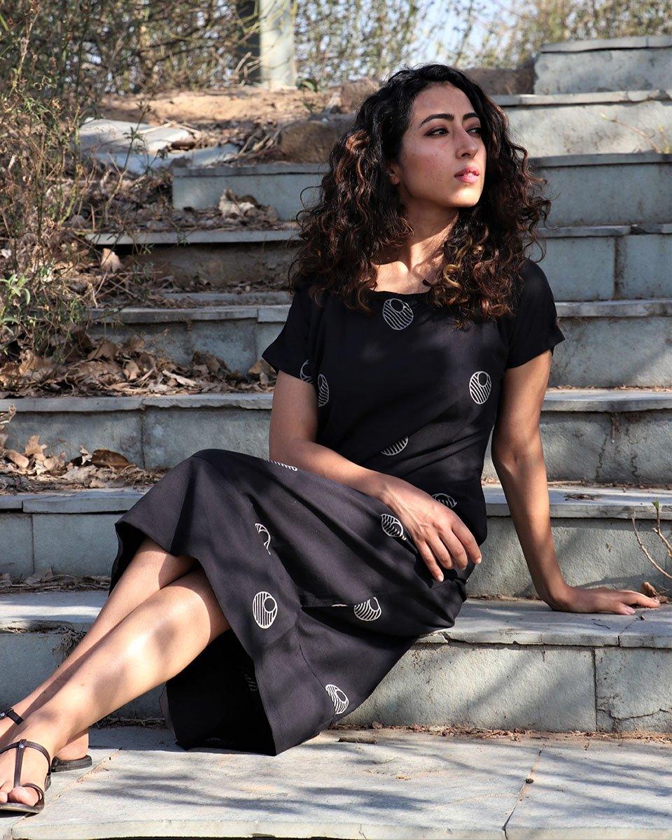 Black Moon Blockprinted Cotton Dress - Image 2