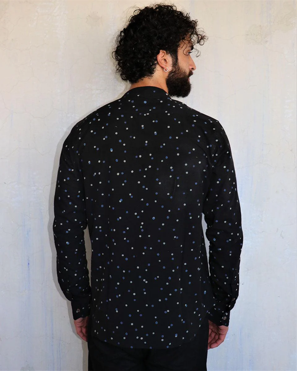 Black Polka Dots Blockprinted Men'S Shirt - Image 7