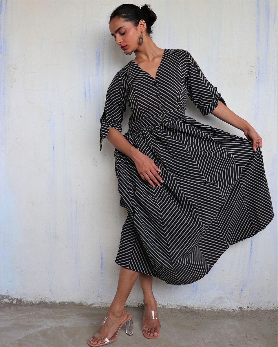 Black Pure Cotton Block Printed Dress-Mono - Image 4