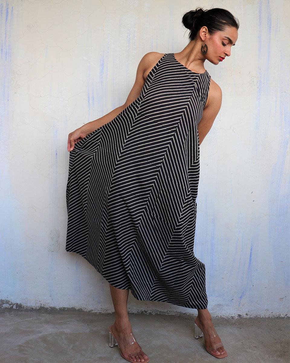 Black Pure Cotton Block Printed Dress-Mono - Image 4