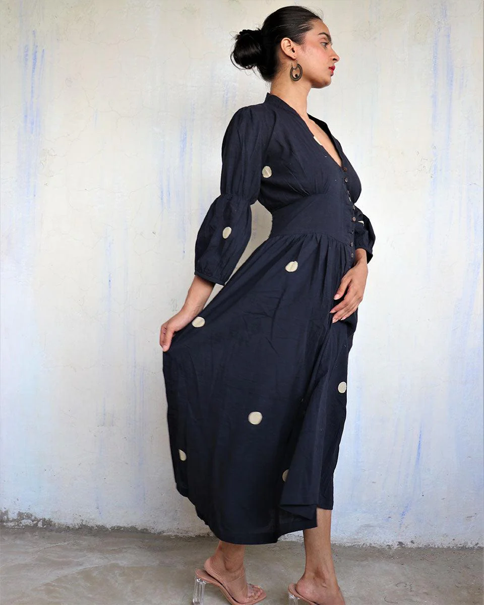 Black Pure Cotton Polka Dot Dress-Mono - Image 4