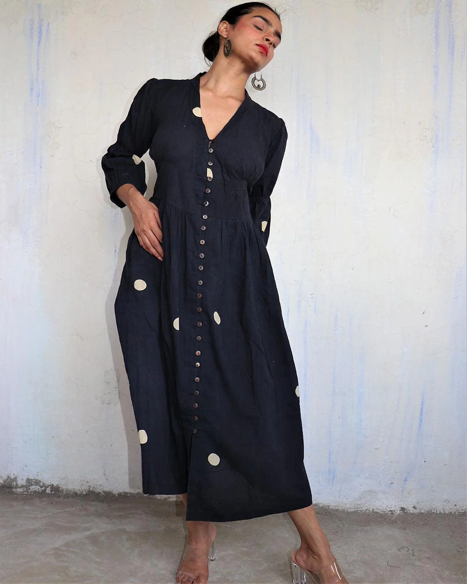 Black Pure Cotton Polka Dot Dress-Mono - Image 5