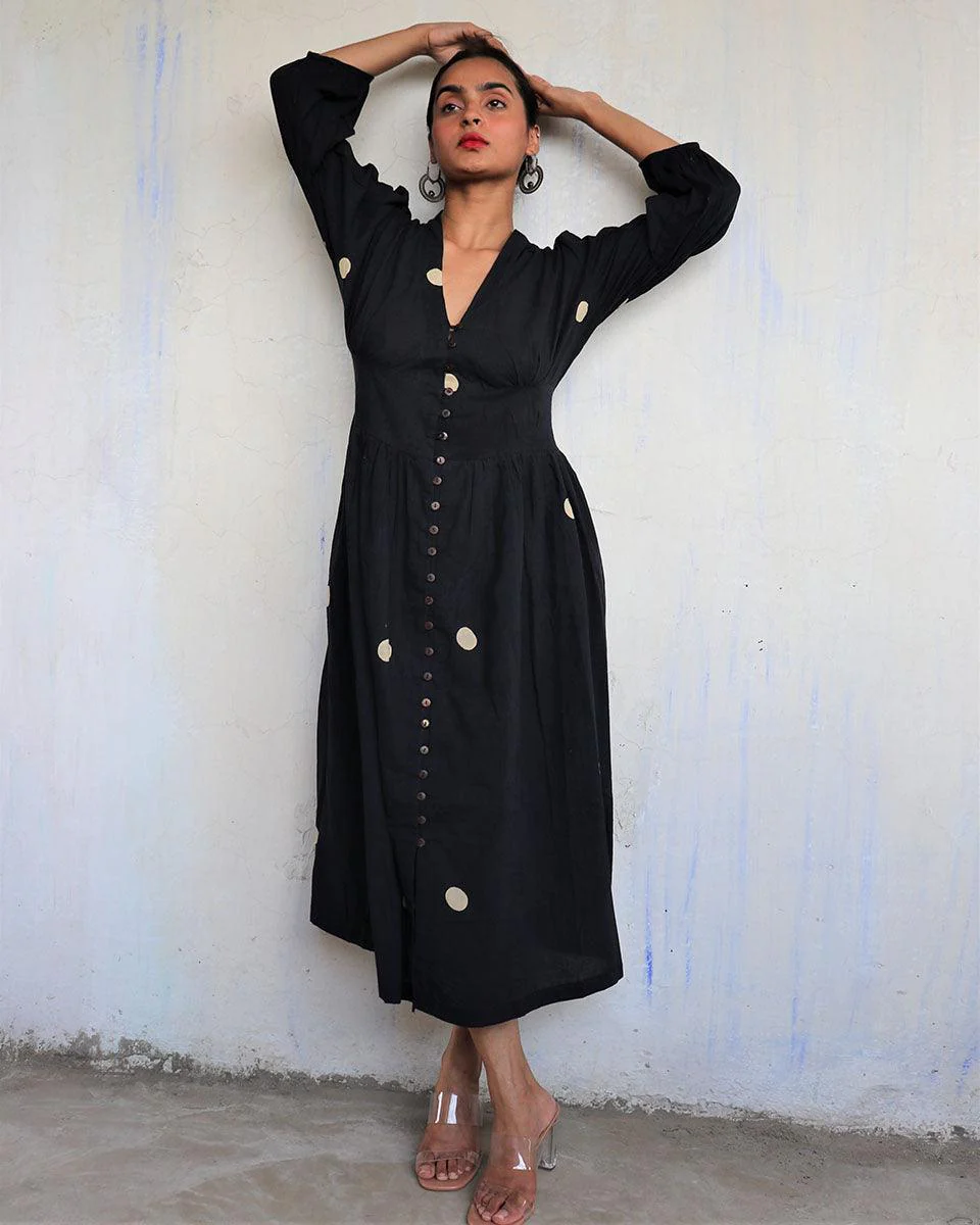 Black Pure Cotton Polka Dot Dress-Mono - Image 6