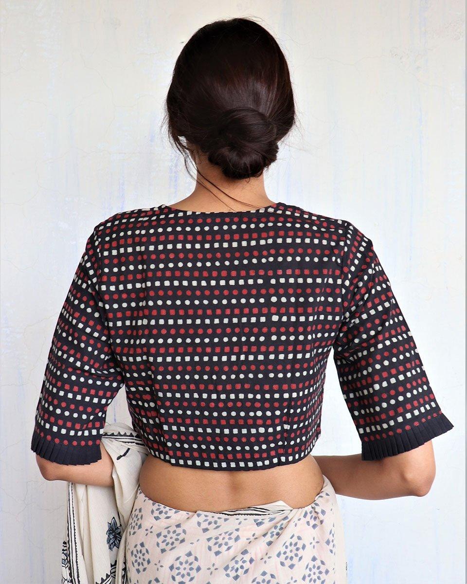Black Tribe Handprinted Crop Top Cotton Blouse - God - Image 4
