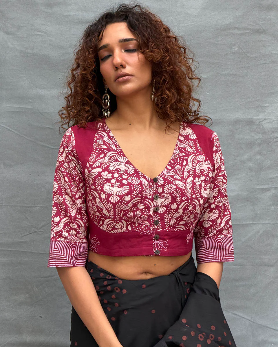 Bloom Blockprinted Cotton Blouse - Soil - Image 2
