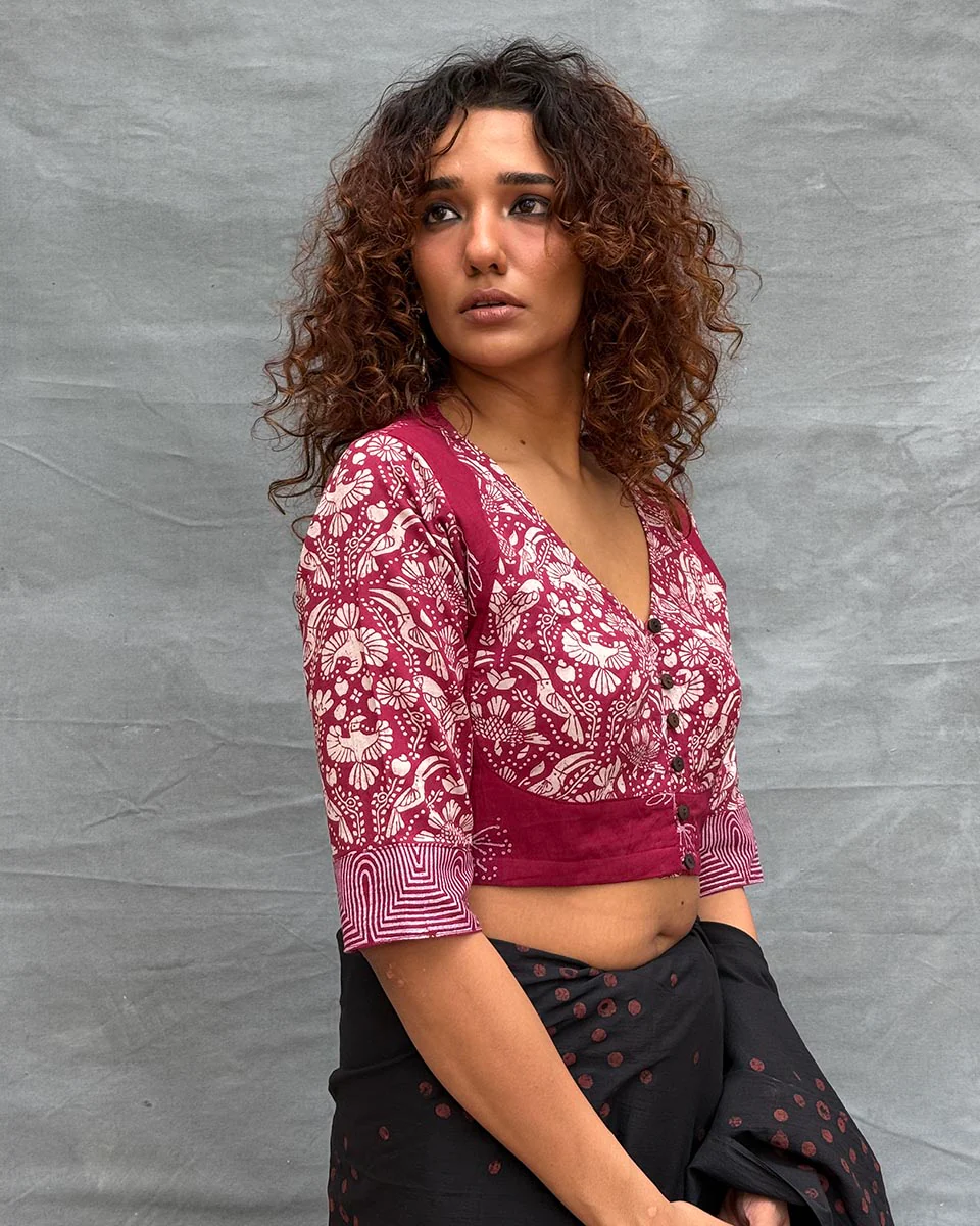 Bloom Blockprinted Cotton Blouse - Soil - Image 5