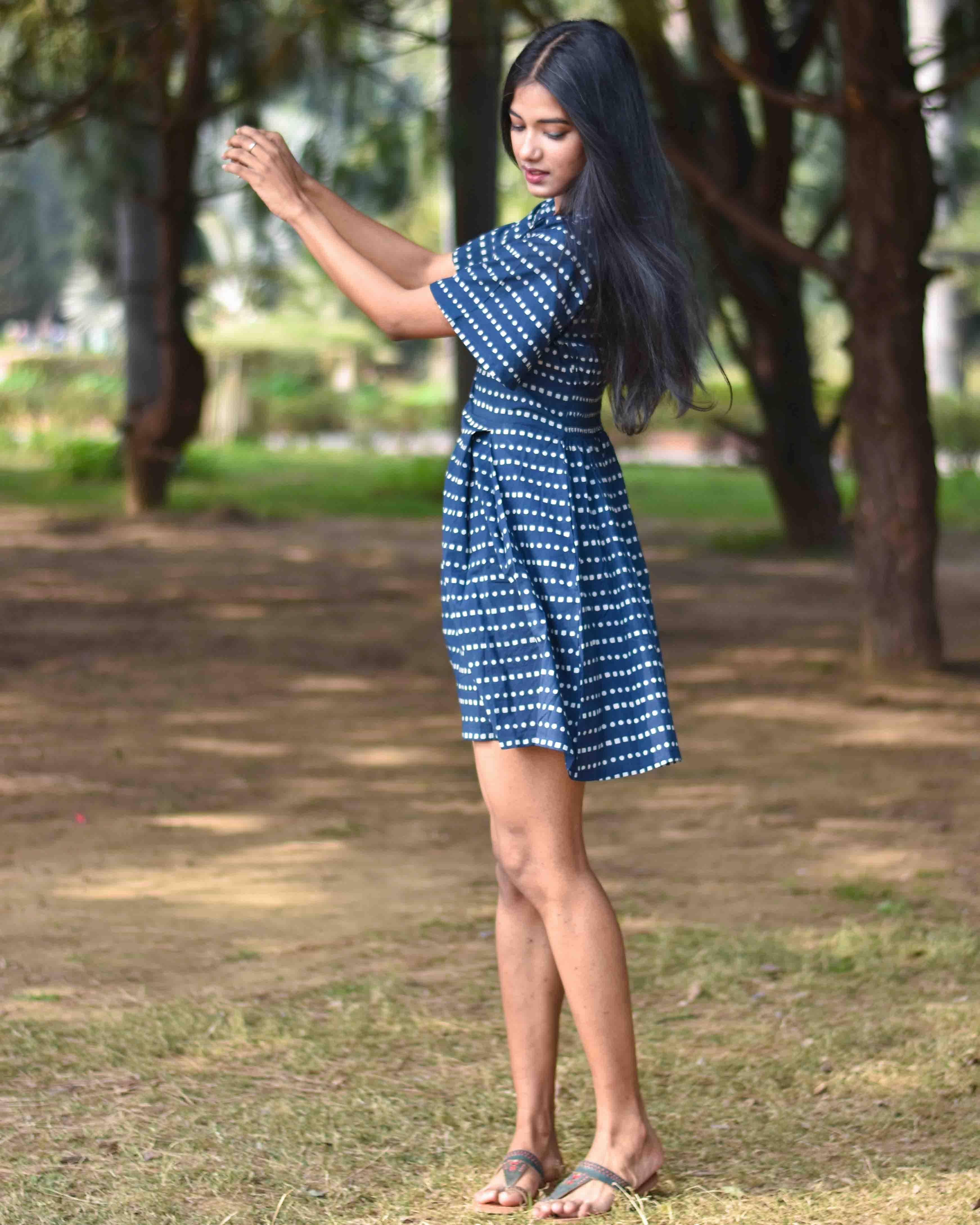 Blue Blockprinted Shift Dress - Nupur - Image 5
