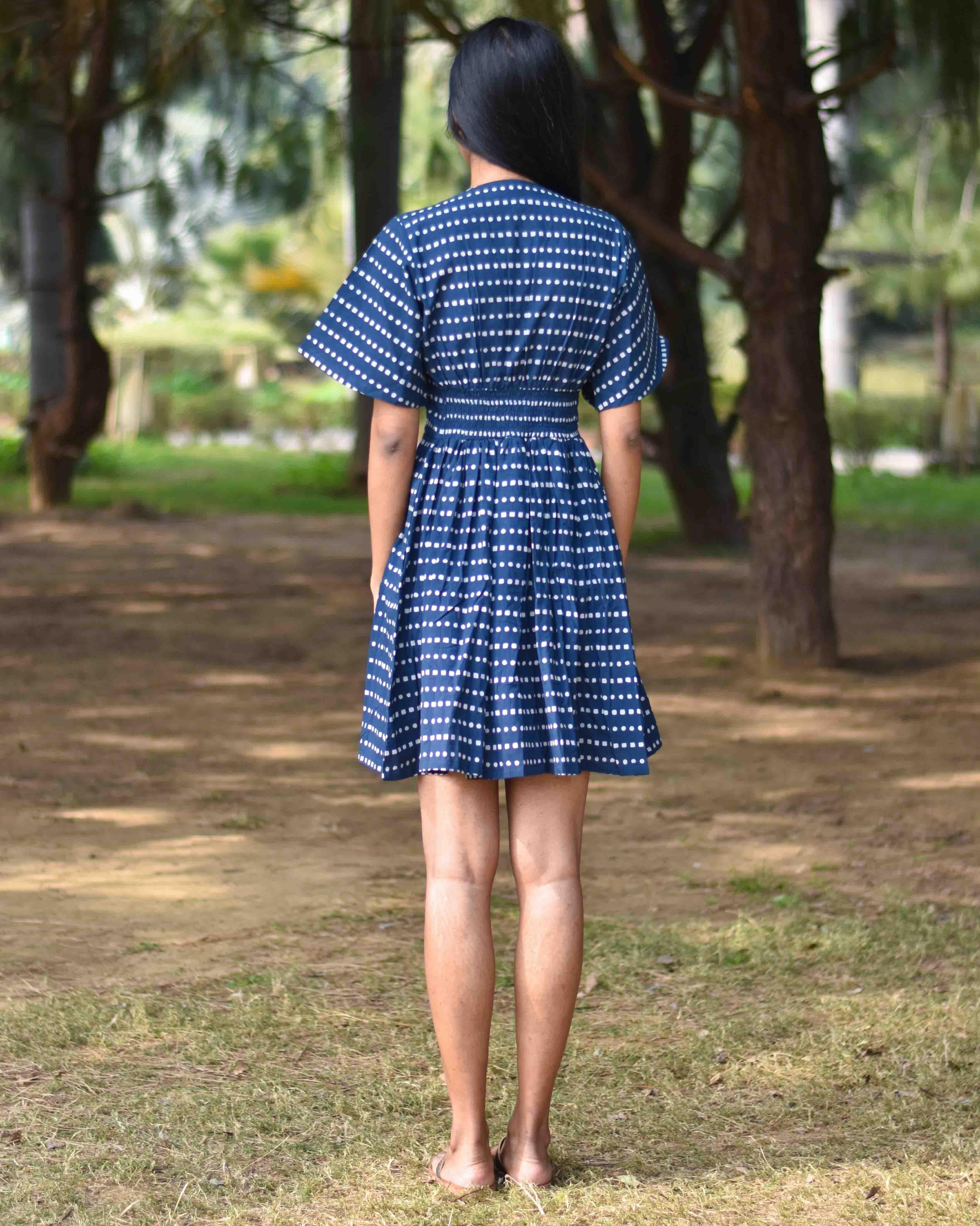 Blue Blockprinted Shift Dress - Nupur - Image 8