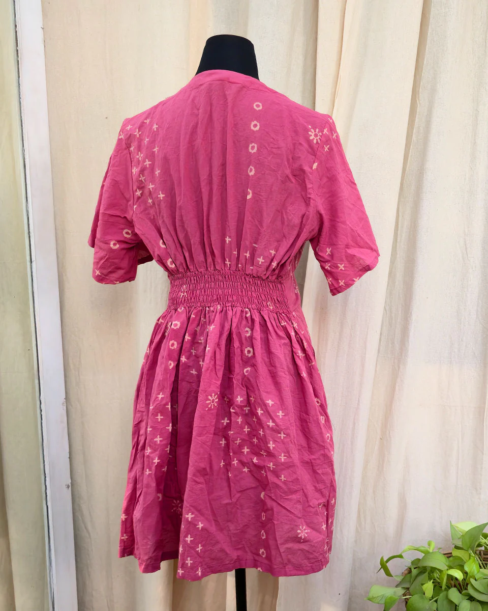 Elina Pink Hand block Cotton Dress - Love Despite - Image 3